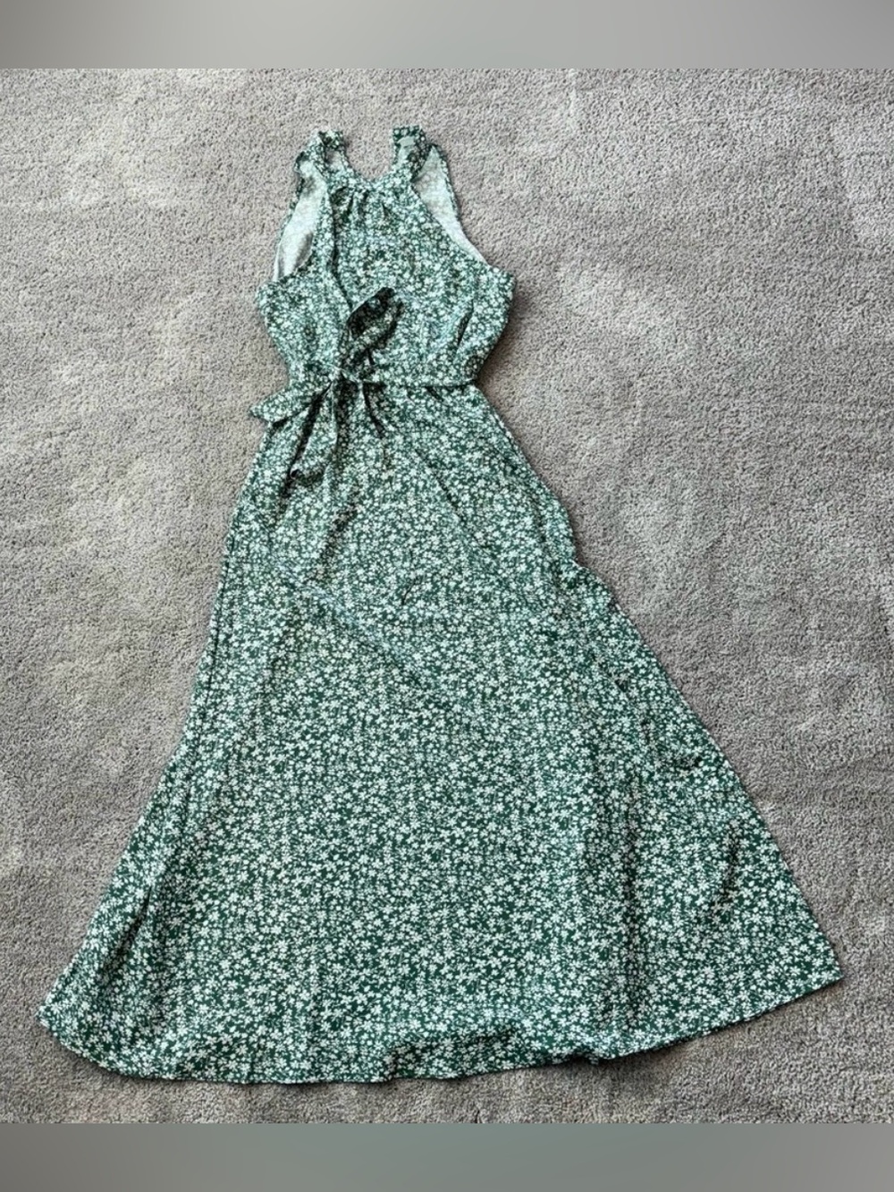 Green Floral Halter Maxi Dress with Tie Waist